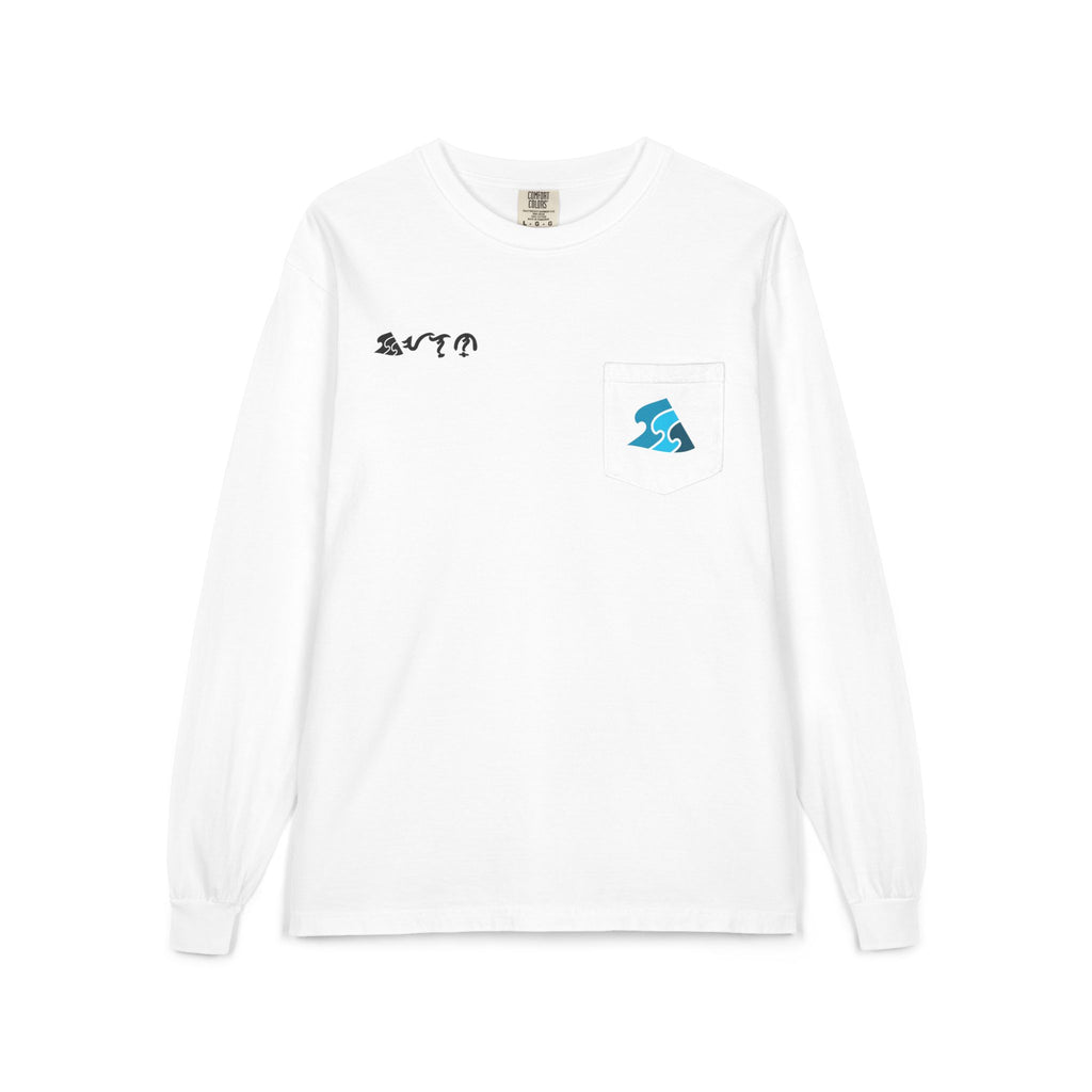 Long Sleeve Pocket Tee — Abstract Ocean Wave Graphic
