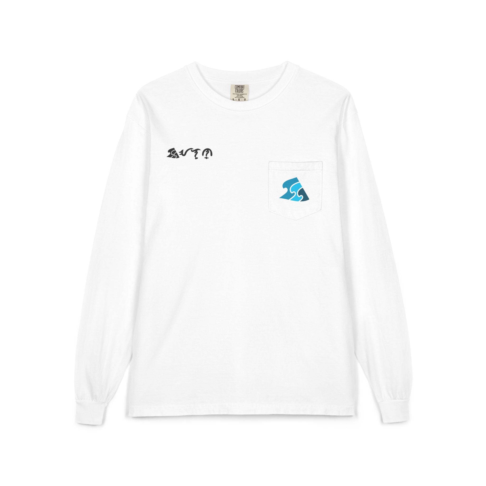 Long Sleeve Pocket Tee — Abstract Ocean Wave Graphic