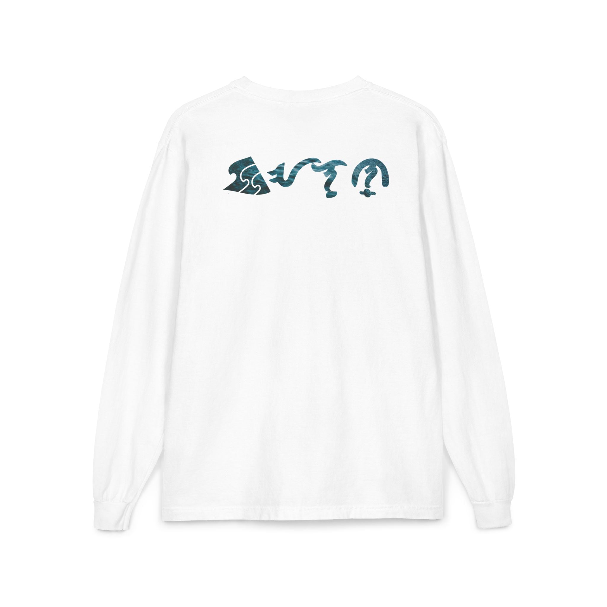 Long Sleeve Pocket Tee — Abstract Ocean Wave Graphic