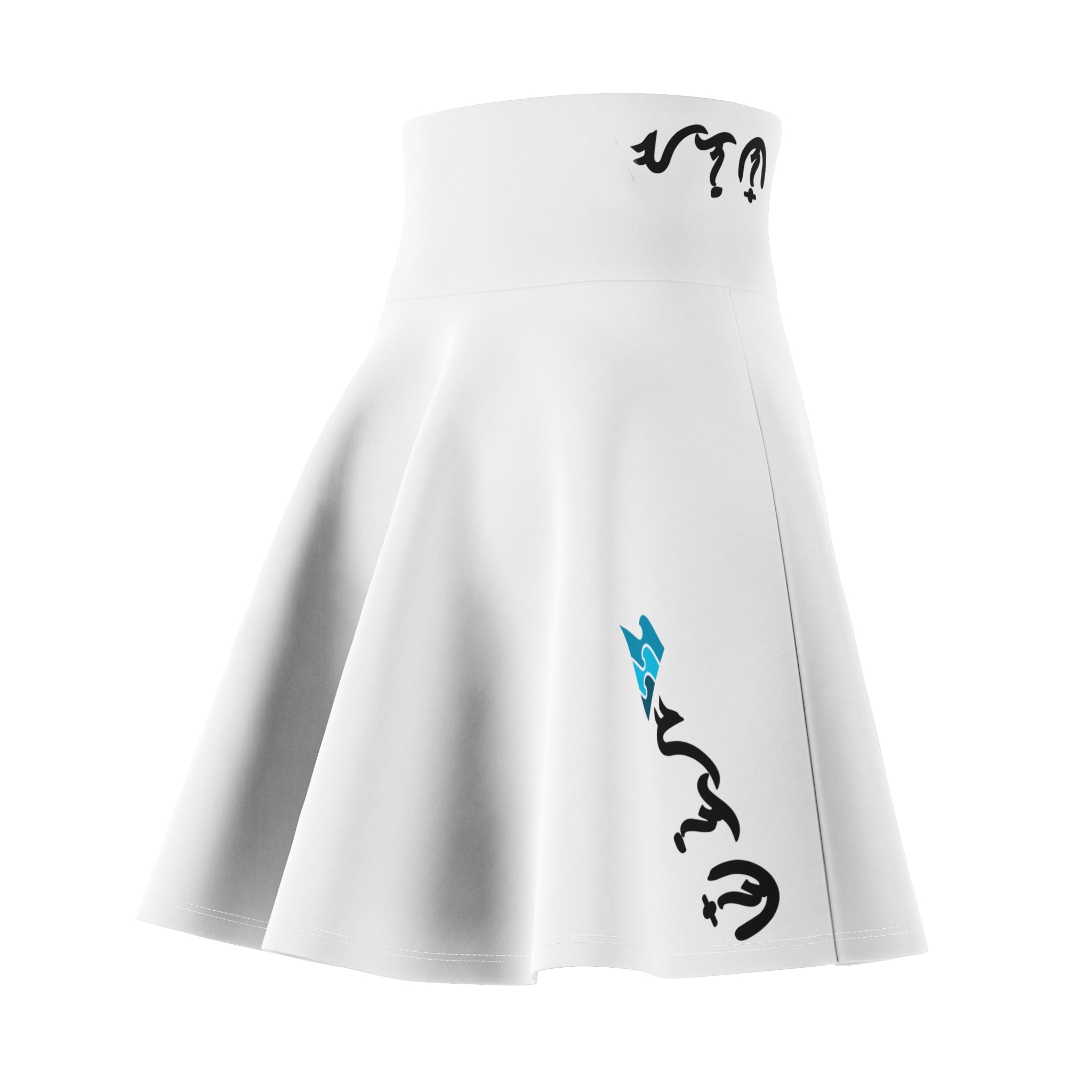 White Skater Skirt with Minimal Script Accent – Women's AOP Flared Skirt